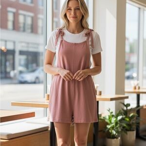 &Merci Coral Pink Pocket Cotton Pocket Shorts Overall Romper